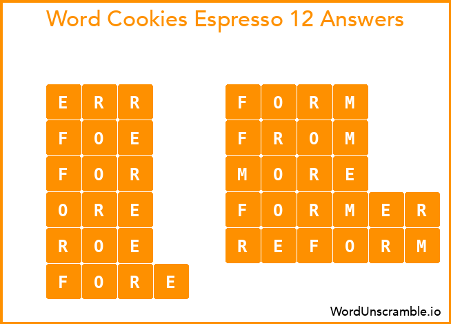 Word Cookies Espresso 12 Answers