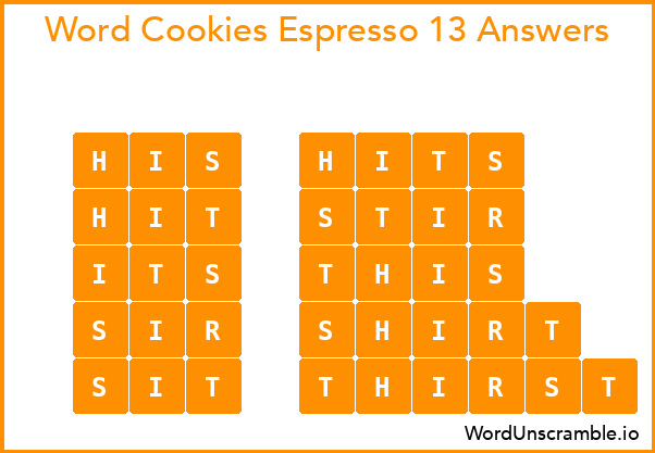Word Cookies Espresso 13 Answers