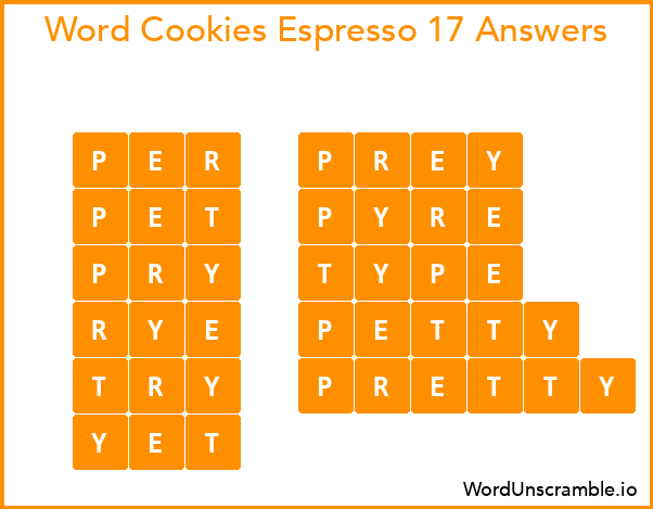 Word Cookies Espresso 17 Answers