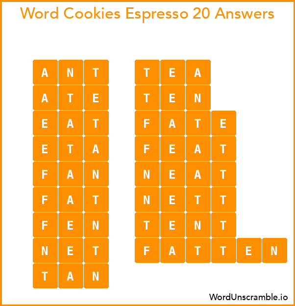 Word Cookies Espresso 20 Answers