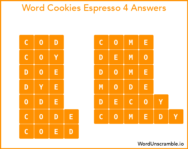 Word Cookies Espresso 4 Answers