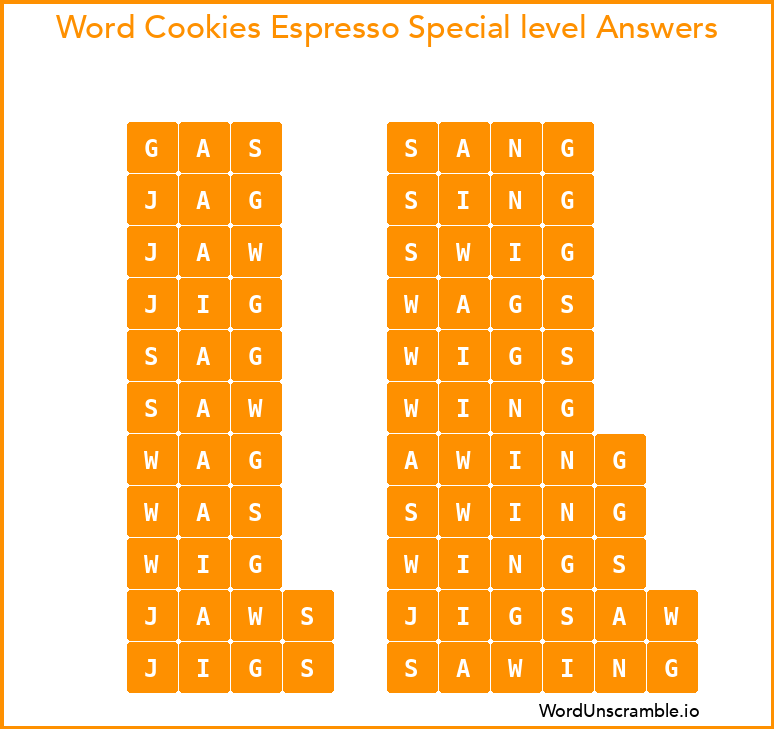 Word Cookies Espresso Special level Answers