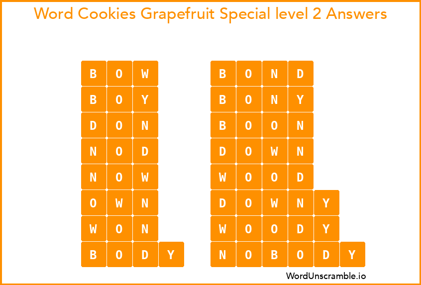 Word Cookies Grapefruit Special level 2 Answers