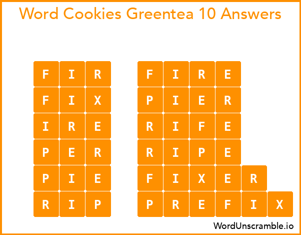 Word Cookies Greentea 10 Answers