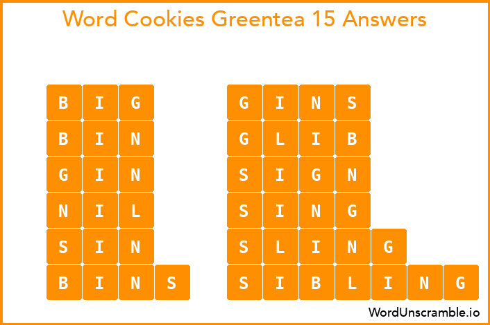 Word Cookies Greentea 15 Answers
