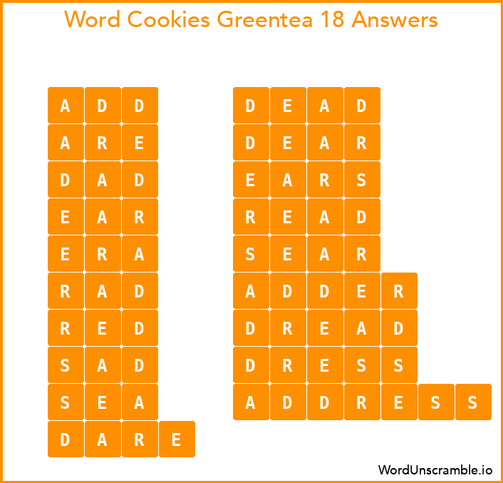 Word Cookies Greentea 18 Answers