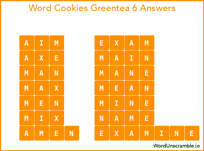Word Cookies Greentea 6 Answers