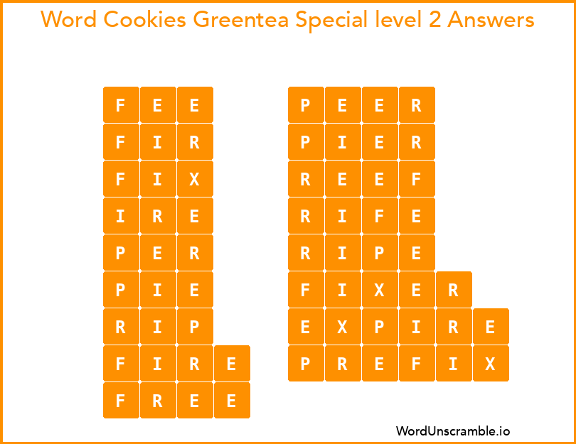 Word Cookies Greentea Special level 2 Answers