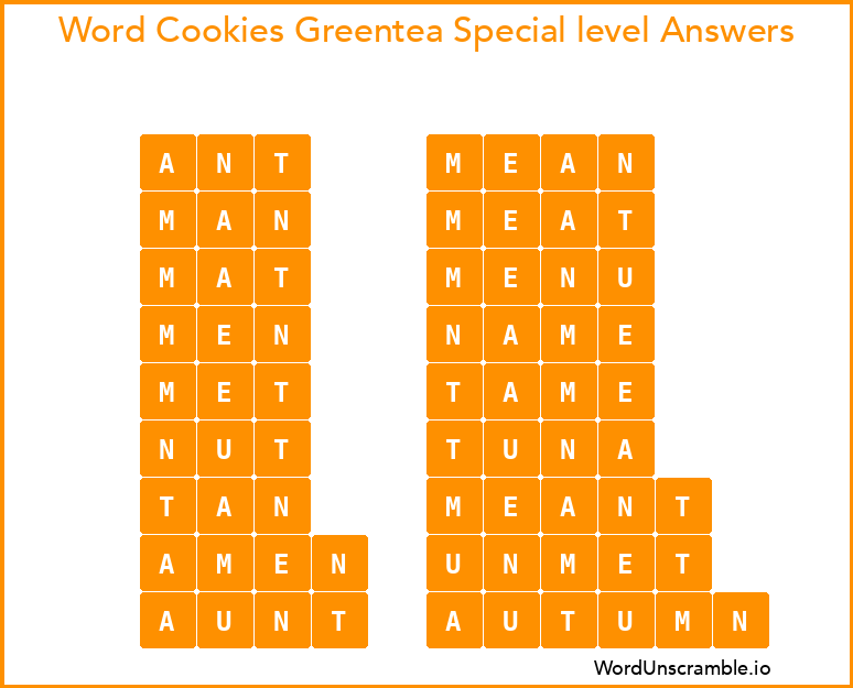 Word Cookies Greentea Special level Answers