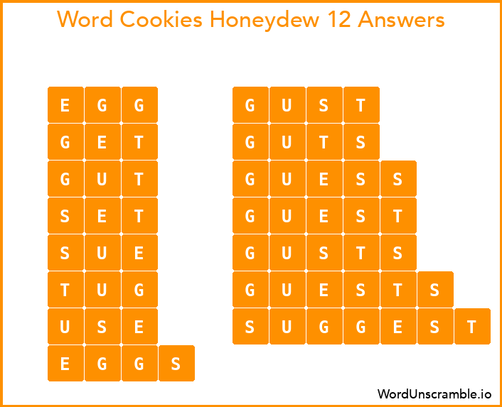 Word Cookies Honeydew 12 Answers