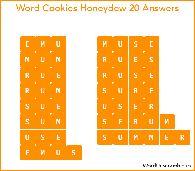 Word Cookies Honeydew 20 Answers