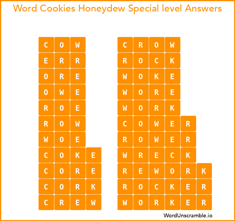 Word Cookies Honeydew Special level Answers