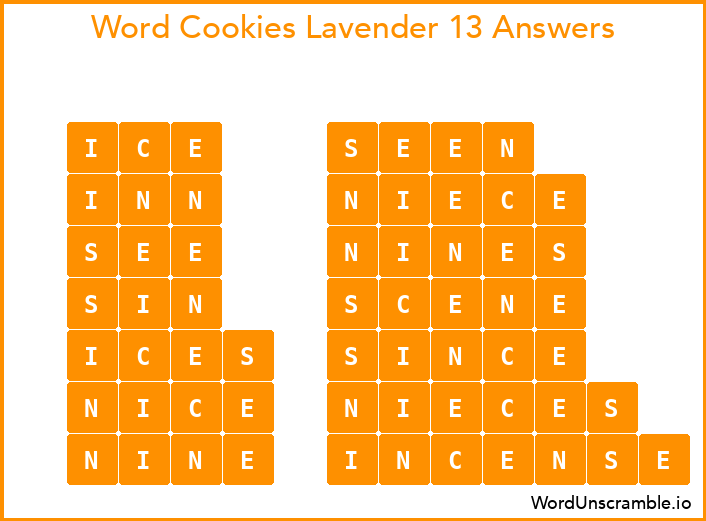 Word Cookies Lavender 13 Answers