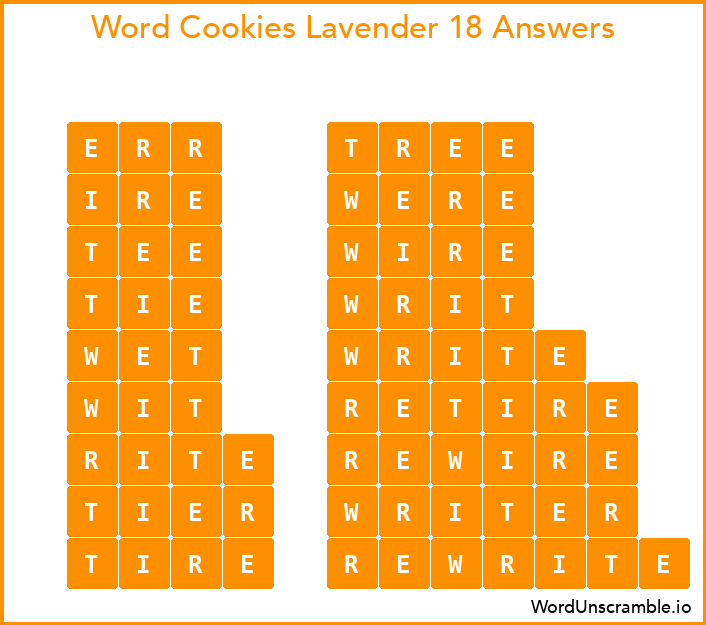 Word Cookies Lavender 18 Answers