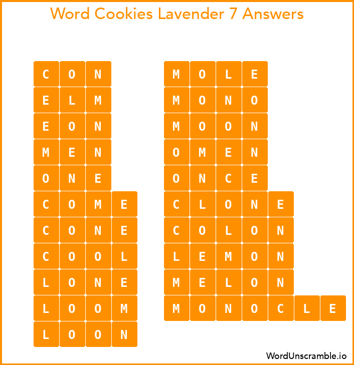 Word Cookies Lavender 7 Answers