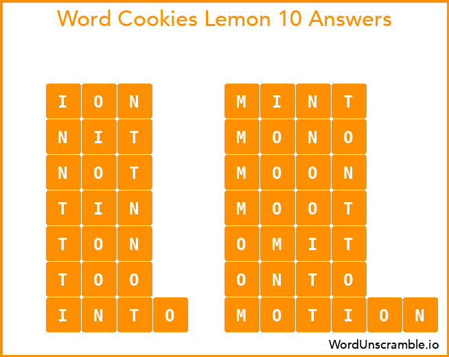 Word Cookies Lemon 10 Answers