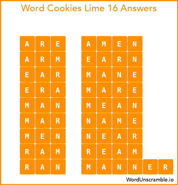Word Cookies Lime 16 Answers
