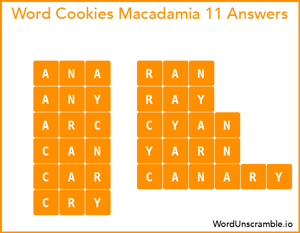 Word Cookies Macadamia 11 Answers