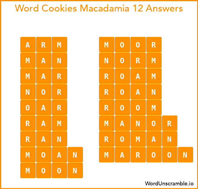 Word Cookies Macadamia 12 Answers