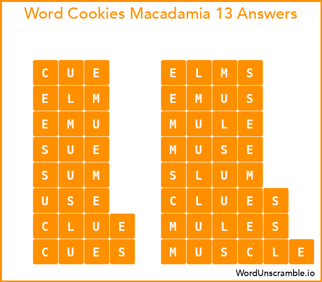 Word Cookies Macadamia 13 Answers