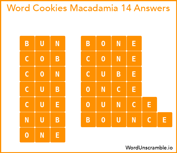 Word Cookies Macadamia 14 Answers