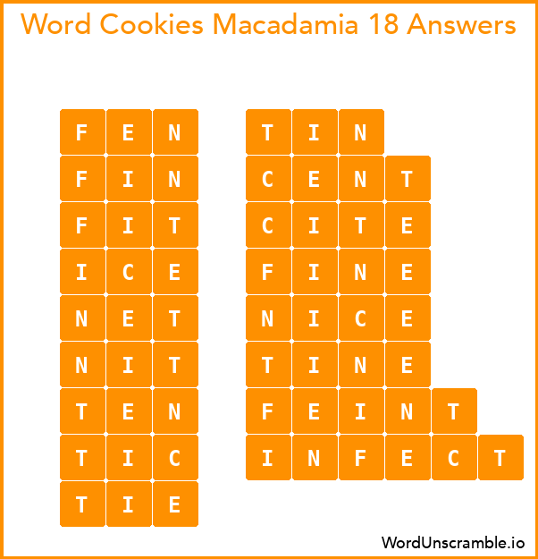 Word Cookies Macadamia 18 Answers