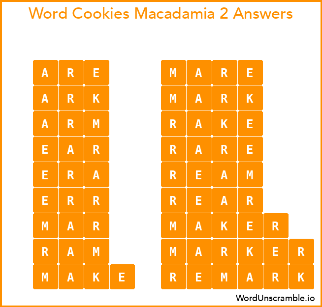 Word Cookies Macadamia 2 Answers