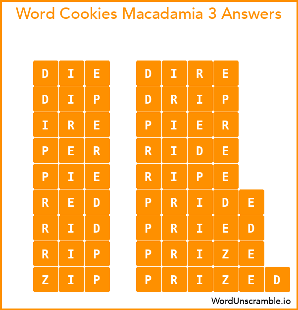 Word Cookies Macadamia 3 Answers