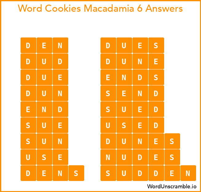 Word Cookies Macadamia 6 Answers