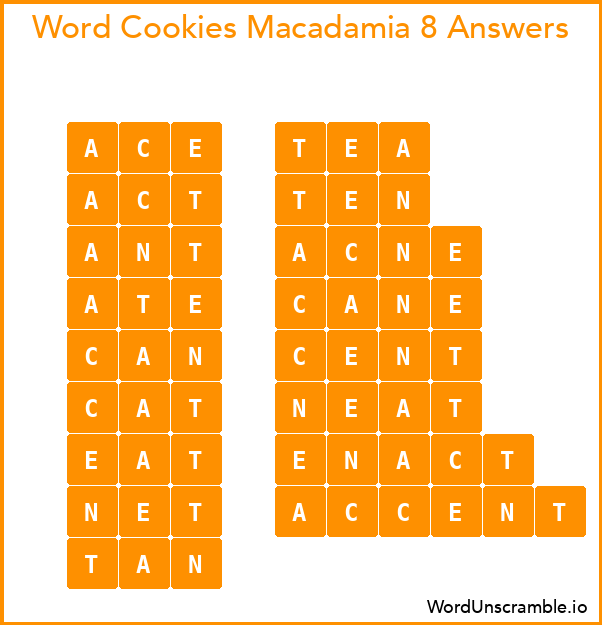 Word Cookies Macadamia 8 Answers