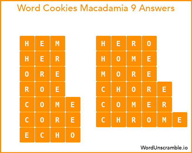 Word Cookies Macadamia 9 Answers