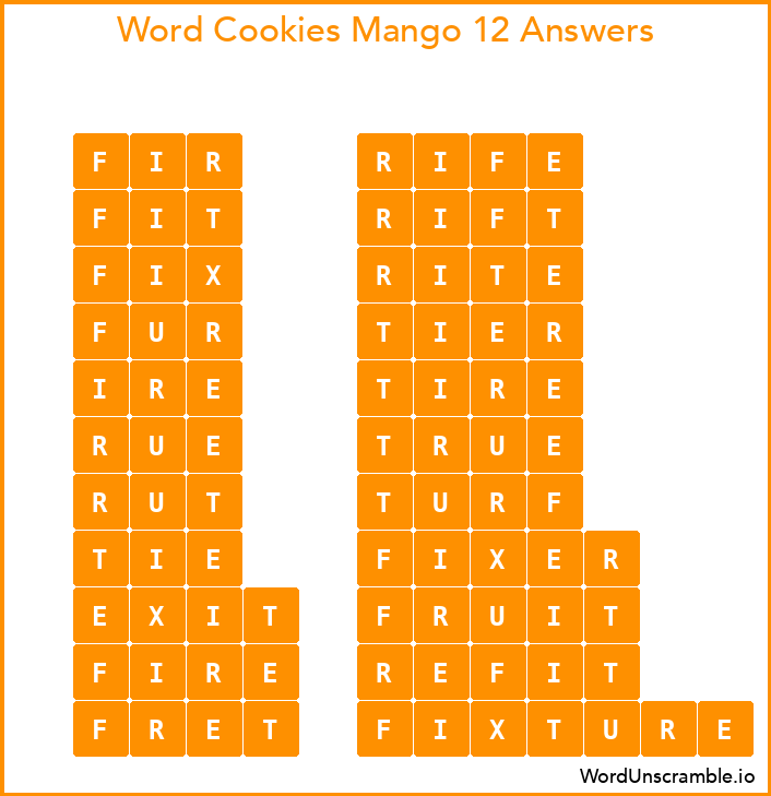 Word Cookies Mango 12 Answers