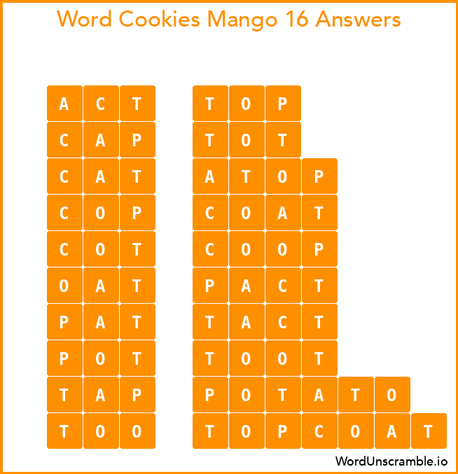 Word Cookies Mango 16 Answers