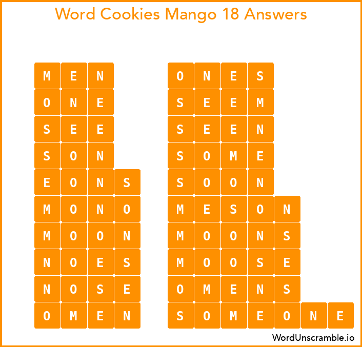Word Cookies Mango 18 Answers