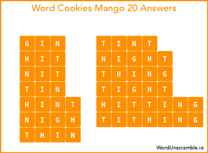 Word Cookies Mango 20 Answers