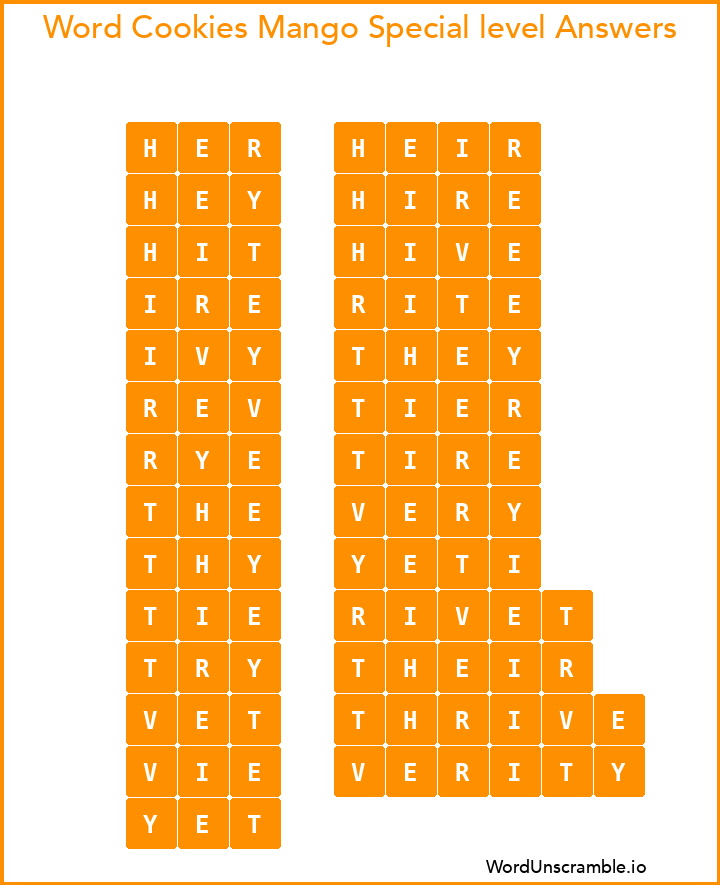 Word Cookies Mango Special level Answers