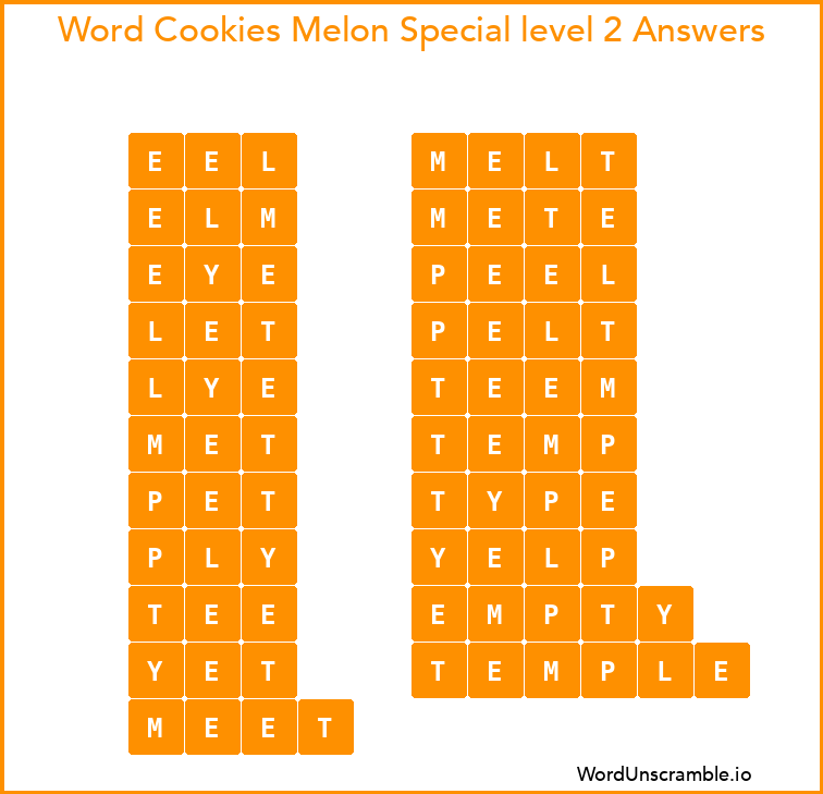 Word Cookies Melon Special level 2 Answers