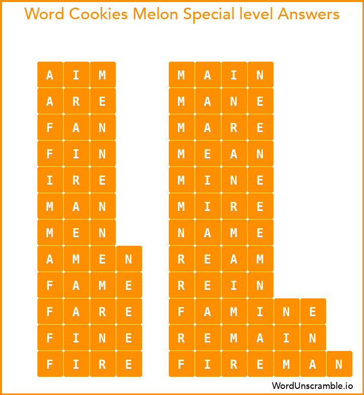 Word Cookies Melon Special level Answers