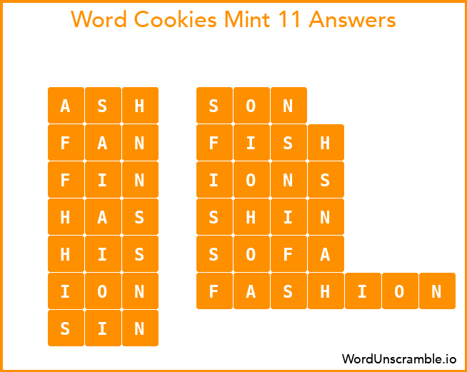 Word Cookies Mint 11 Answers
