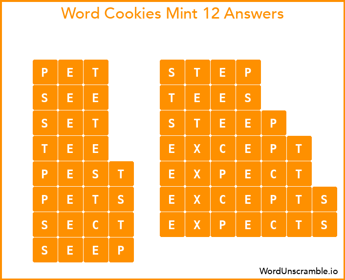 Word Cookies Mint 12 Answers