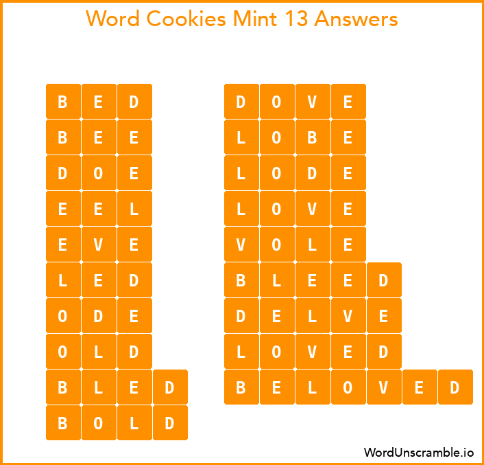 Word Cookies Mint 13 Answers