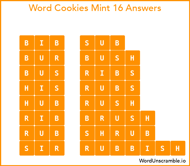 Word Cookies Mint 16 Answers