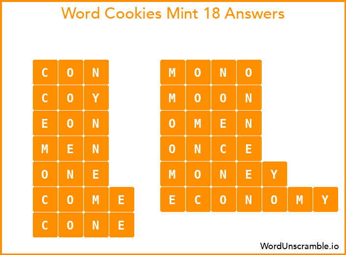 Word Cookies Mint 18 Answers