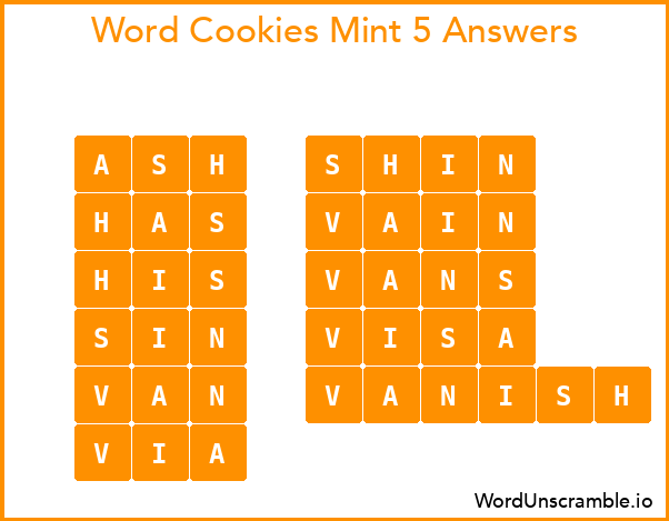 Word Cookies Mint 5 Answers