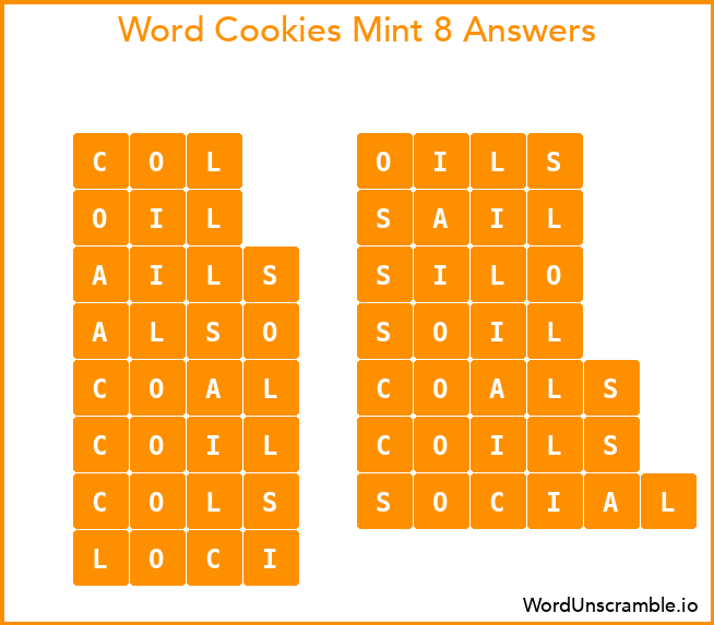 Word Cookies Mint 8 Answers
