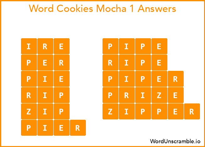Word Cookies Mocha 1 Answers