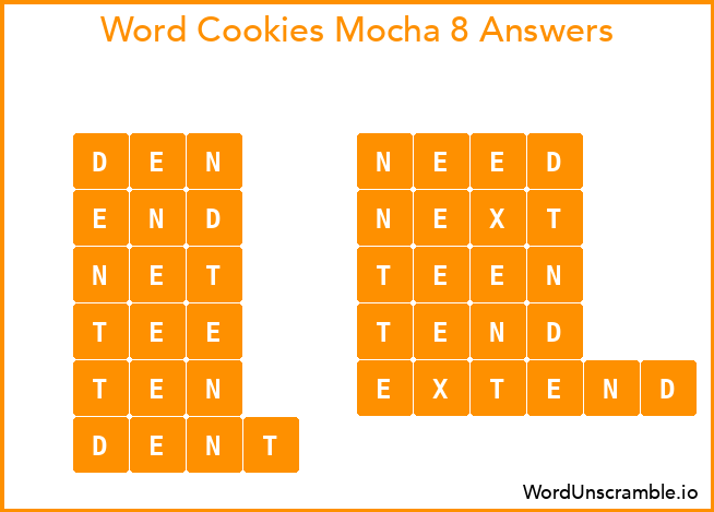 Word Cookies Mocha 8 Answers