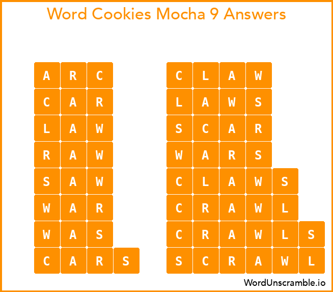 Word Cookies Mocha 9 Answers