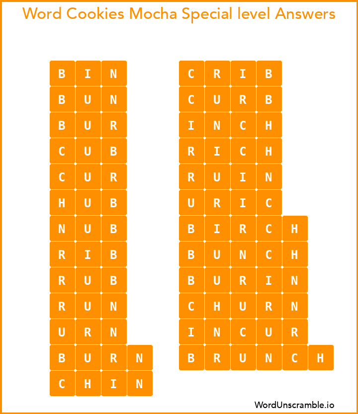 Word Cookies Mocha Special level Answers