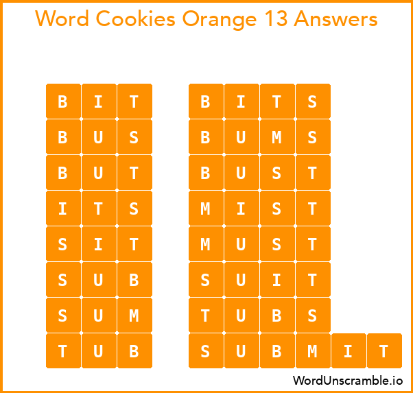 Word Cookies Orange 13 Answers